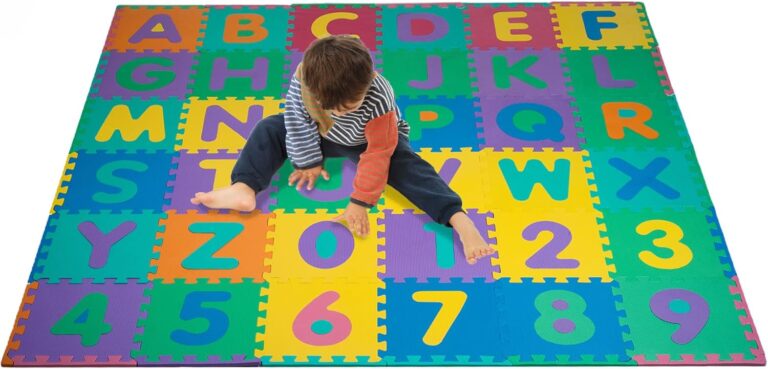 Kids’ 96-Piece Foam Floor Alphabet & Numbers Puzzle Play Mat by Trademark Games – Interlocking Tiles for Babies & Toddlers