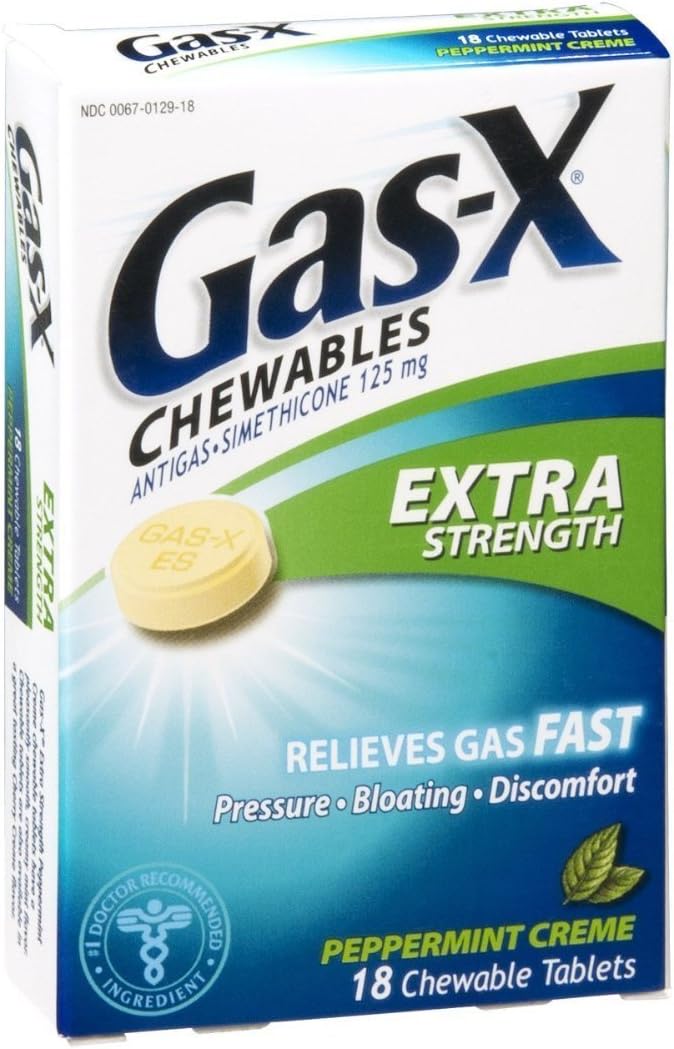 Gas-X Extra Strength Chewable Peppermint Cream Antigas Tablets – Fast Relief from Gas & Bloating, 18 Count