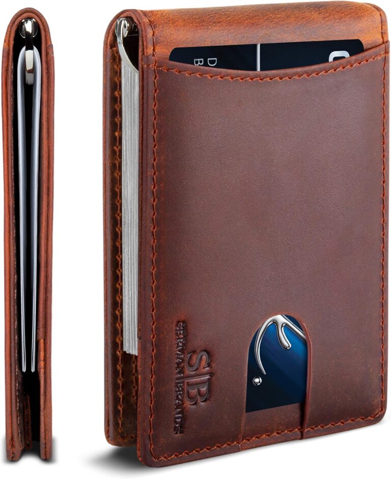 SERMAN BRANDS RFID Blocking Slim Bifold Leather Wallet for Men with Money Clip | Minimalist Front Pocket