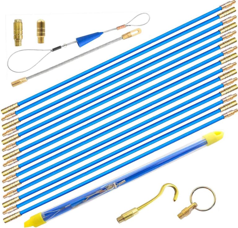 50′ Fiberglass Fish Tape Pull Kit with Hook & Hole Kit | Coaxial Cable Wire Running Rod in Blue Tube