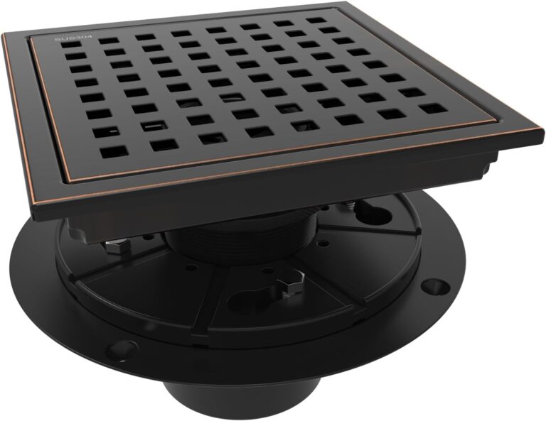 WEBANG 6 Inch Square Shower Floor Drain with Flange, Oil Rubbed Bronze, 304 Stainless Steel, CUPC Certified