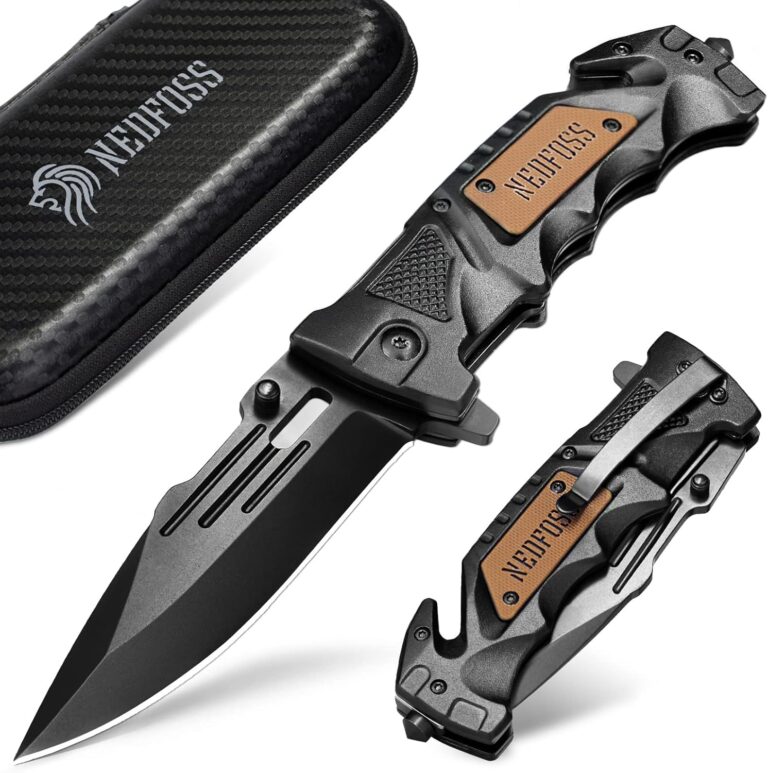 NedFoss DA75 3-in-1 Pocket Knife: Survival Knife with Seat Belt Cutter & Glass Breaker for Men | Camping, Hiking, Hunting