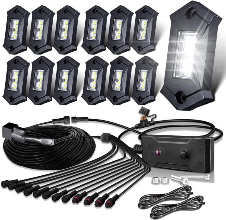 LEDMIRCY 12PCS Pure White Rock Lights Kit with Switch – High Power LED Underglow for Trucks, UTV, ATV, SUV