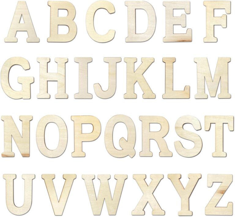 5 Inch 104 Pcs Unfinished Wood Letters for Crafts & Wall Decor – Natural Wood Alphabet Letters