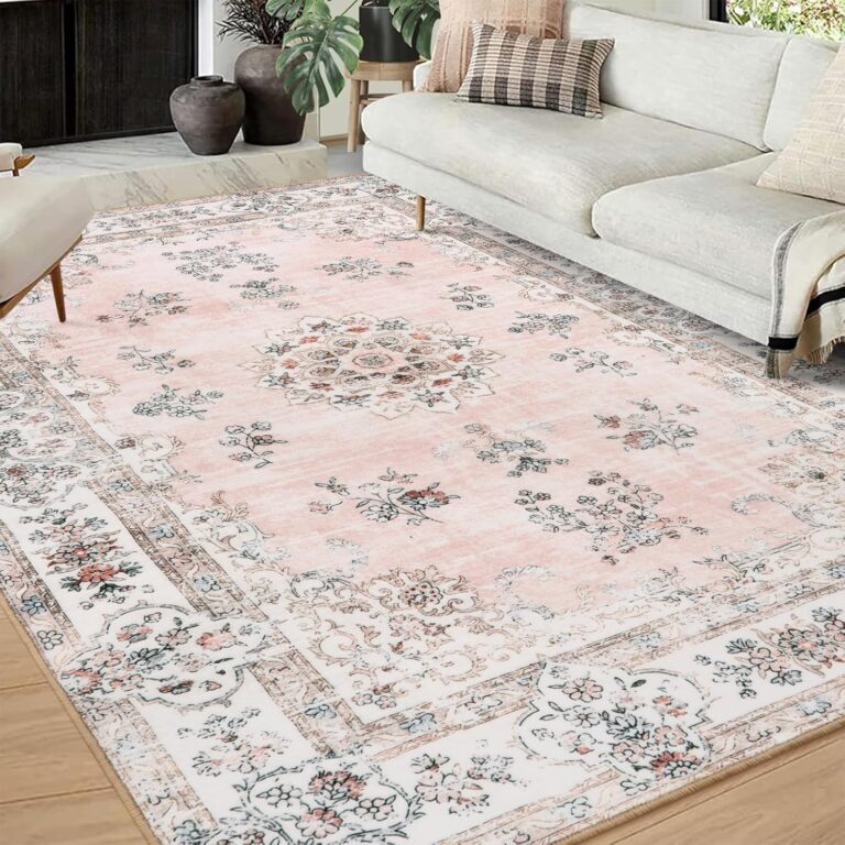 Lahome Washable 8×10 Pink Floral Area Rug – Soft, Non-Slip & Stain Resistant Carpet for Living Room, Bedroom & Office Decor