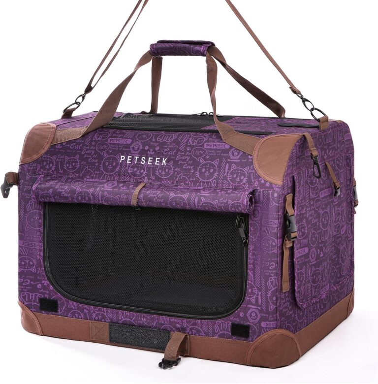 Petseek Extra Large Cat Carrier: Soft-Sided, Portable Dog & 2-Cat Travel Carrier, 24″ Folding Comfort Design, Purple