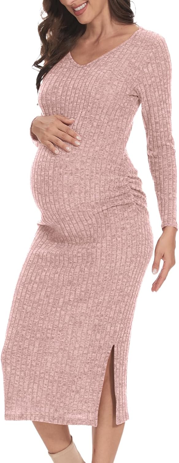 Long Sleeve Maternity Sweater Dress for Fall & Winter | Baby Shower & Photoshoot Pregnancy Dress