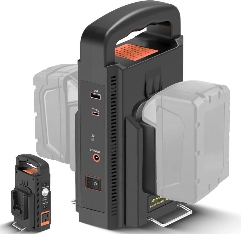 180W Pure Sine Wave Inverter for Milwaukee M18 Battery | 120V AC Outlet, USB Ports, LED Light for Camping & Emergency Power