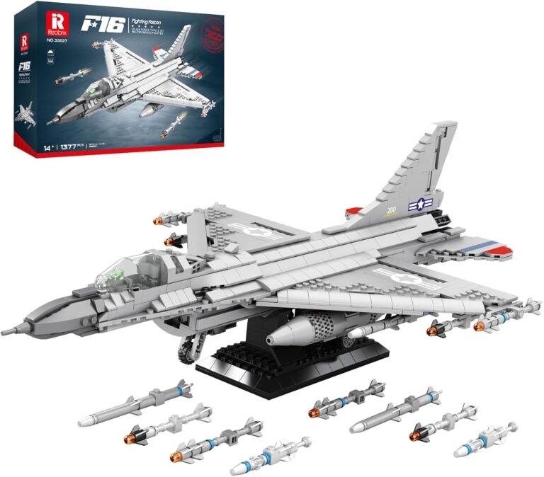 Reobrix F-16 Fighter Jet Building Set (1377 PCS) | Military Model Kit & Air Force Toy Gift for Teens & Adults 14+