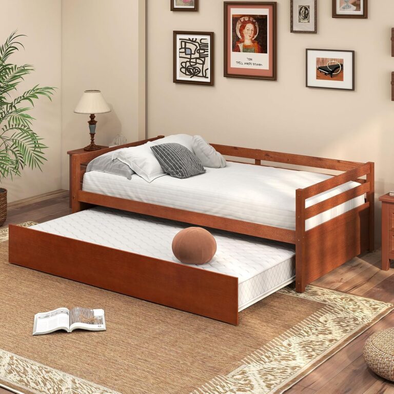 Giantex Twin Daybed with Trundle: Mid-Century Wood Frame for Living Room & Guest Room, No Box Spring Needed